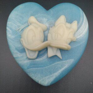 Vintage Genuine Incolay Blue Stone Disney Trinket Box, Donald and Daisy Duck